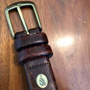 NAUTICA Casual Dress Belt Leather with Solid Brass Logo Buckle Brown 40 inches